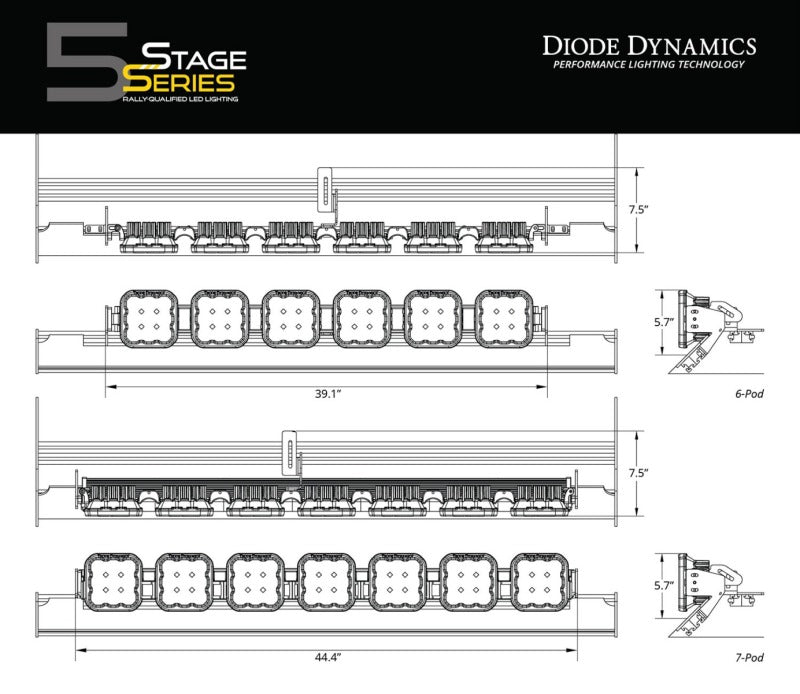 Diode Dynamics Prinsu/Sherpa Roof Racks SS5 6-Pod CrossLink Mounting Kit - Pro White Combo