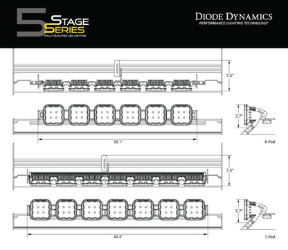 Diode Dynamics Prinsu/Sherpa Roof Racks SS5 6-Pod CrossLink Mounting Kit - Pro White Combo