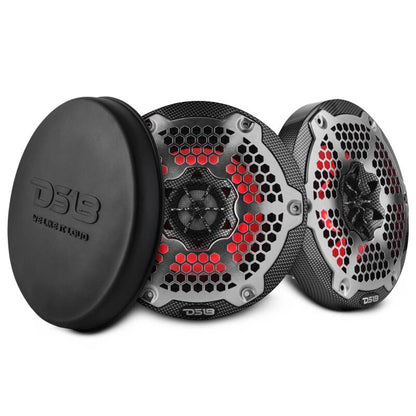 DS18 Hybrid Marine Speaker w/ Driver And RGB LED 6.5in 2-Way 250 Watts RMS 4 ohm Crbn Fiber w/ Cover