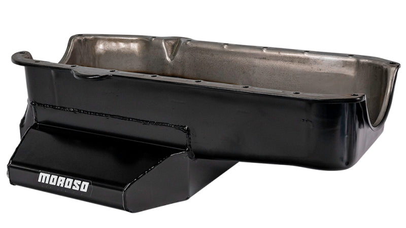 Moroso 86-Up Chevrolet SBC (w/1 Pc Seal & Low Clearance) Wet Sump 7qt 7in Steel Oil Pan - Black