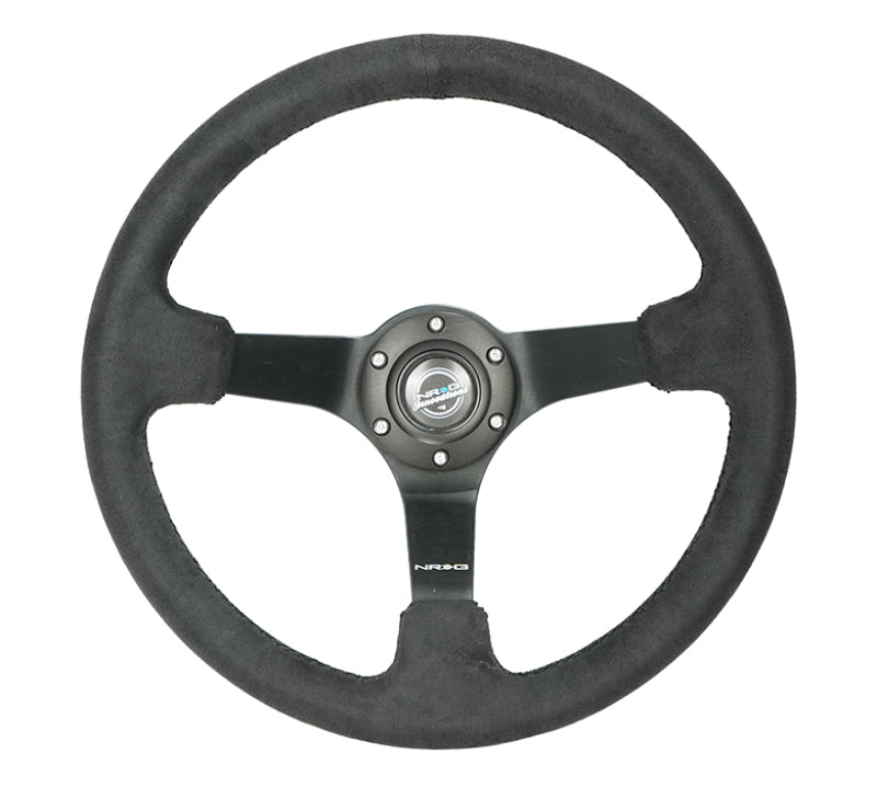 NRG Reinforced Steering Wheel (350mm / 3in. Deep) Blk Alcantara w/ Blk Stitching - Matte Black Spoke