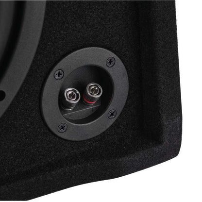 DS18 Single 10in Shallow Subwoofer and Enclosure 600 Watts RMS Downfiring Sealed Black Carpet