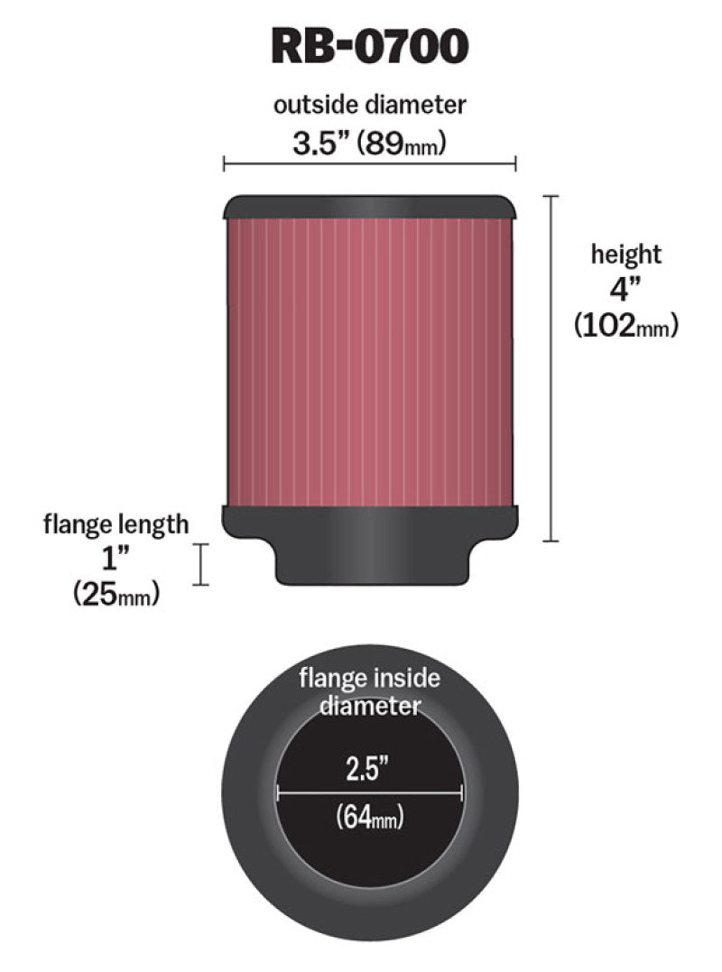 K&N Engineering K&N Universal Rubber Filter 2.5 inch 5 Degree FLG 3.5 inch OD 4 inch Height