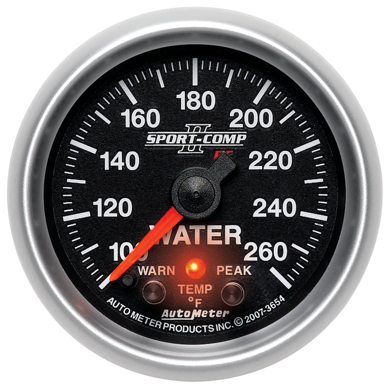 Autometer Sport-Comp II 52.4mm 100-260 Deg F Water Temp Peak & Warn w/ Electronic Control Gauge