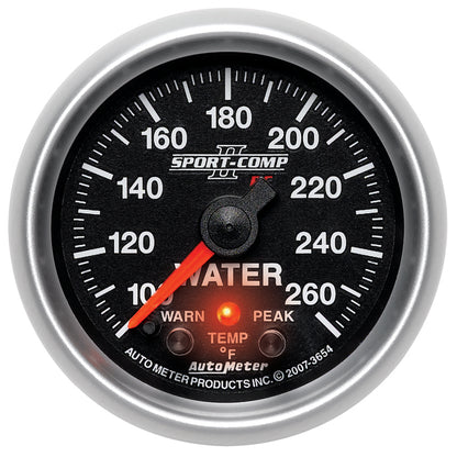 Autometer Sport-Comp II 52.4mm 100-260 Deg F Water Temp Peak & Warn w/ Electronic Control Gauge
