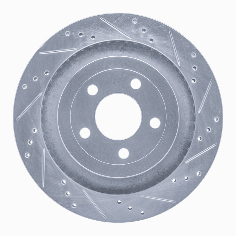 R1 Concepts R1 15-23 Ford Mustang Rear Right Drilled & Slotted Silver Brake Rotor