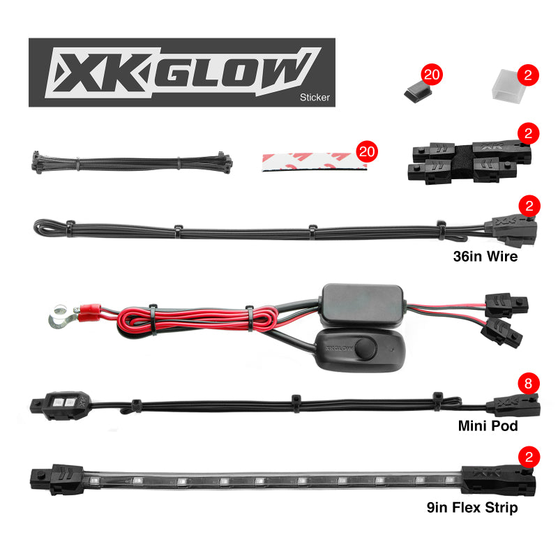 XKGLOW XK Glow Strips Single Color XKGLOW LED Accent Light Motorcycle Kit Pink - 8xPod + 2x8In