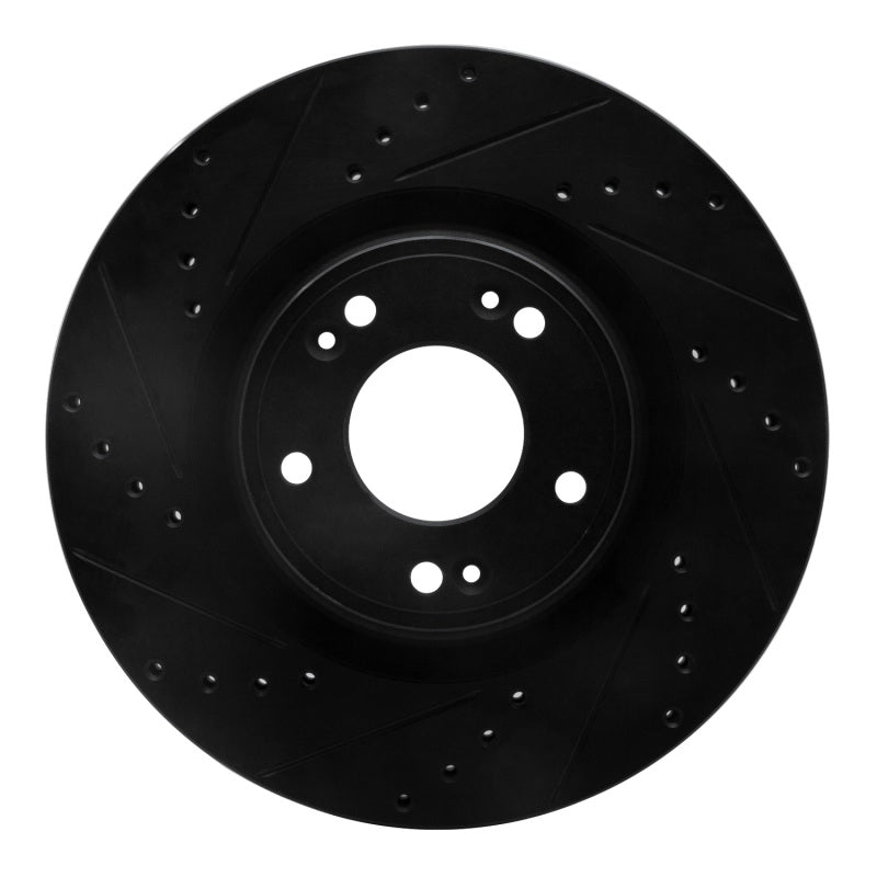 R1 Concepts R1 09-11 Hyundai Genesis Sedan Front Left Drilled & Slotted Black Brake Rotor