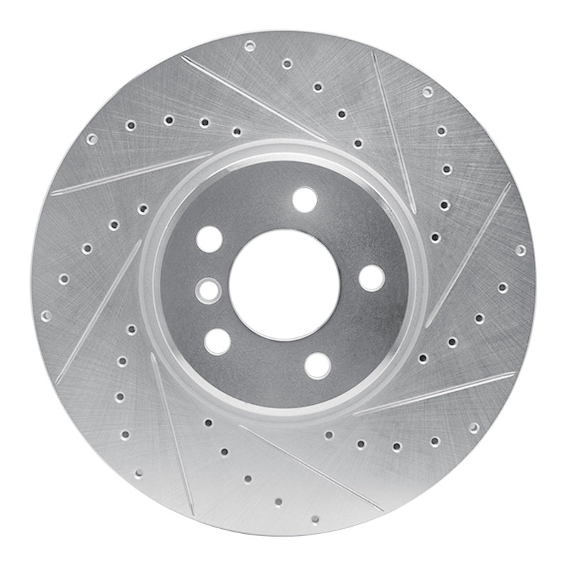 R1 Concepts R1 08-19 BMW X5 Front Right Drilled & Slotted Silver Brake Rotor