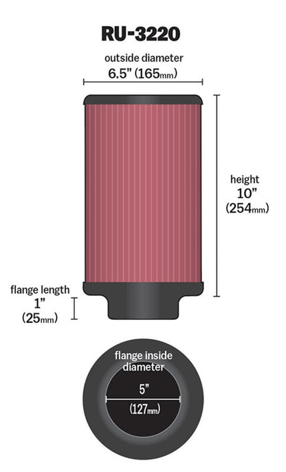 K&N Engineering K&N Filter Universal Rubber Filter 5in Flange ID / 6.5in OD / 10in Height