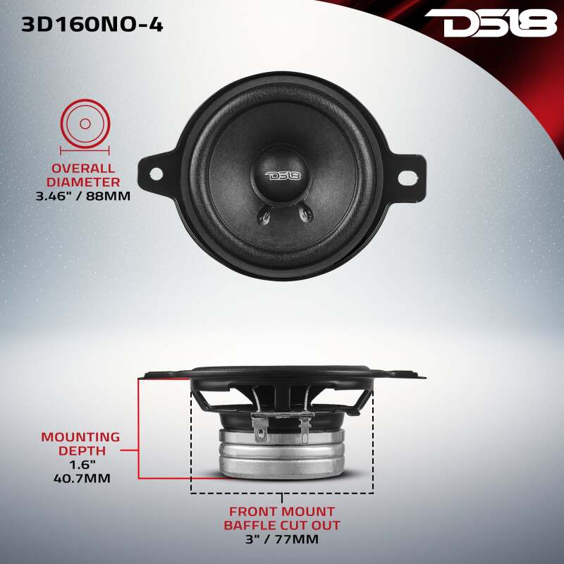 DS18 3in 80 Watts RMS 4 ohm Neodymium Full Range OEM Dashboard Loudspeakers
