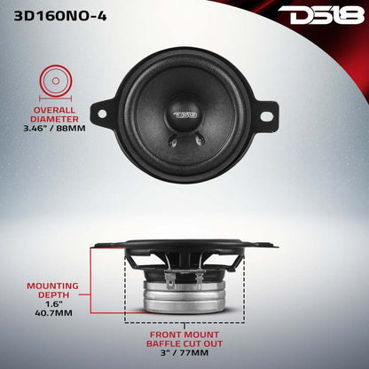 DS18 3in 80 Watts RMS 4 ohm Neodymium Full Range OEM Dashboard Loudspeakers