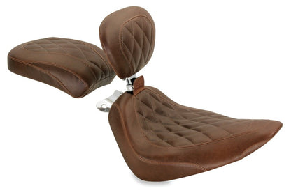 Mustang Motorcycle Mustang 00-15 Harley Softail Rear Tire Wide Tripper Solo Seat w/Driver Backrest - Distressed Brown