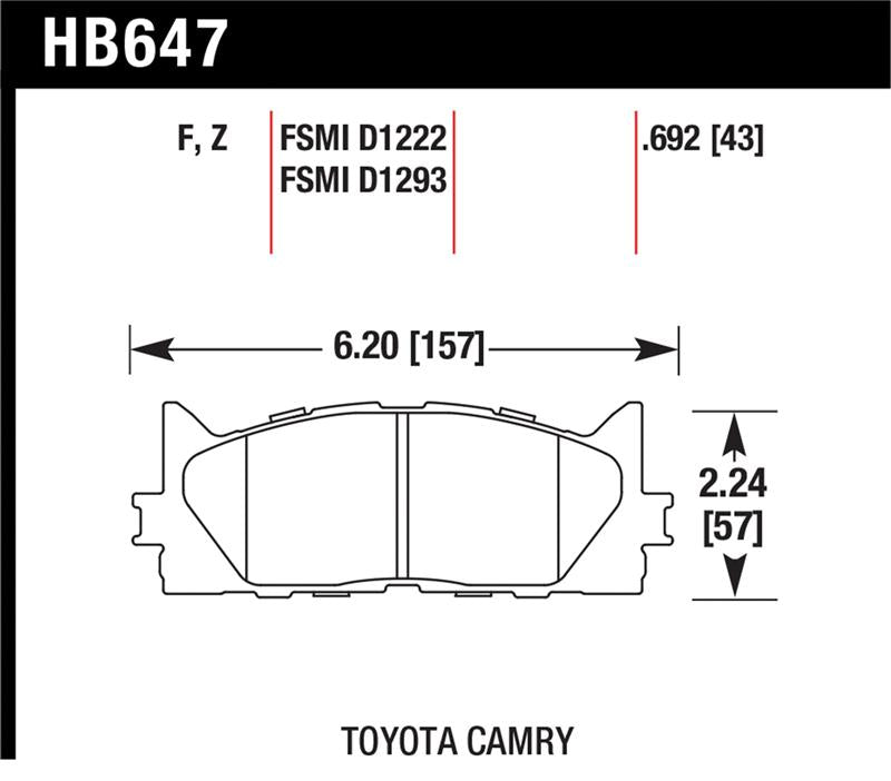 Hawk Performance Hawk 10 Lexus ES350 / 07-11 Toyota Camry SE/XLE HPS Street Front Brake Pads