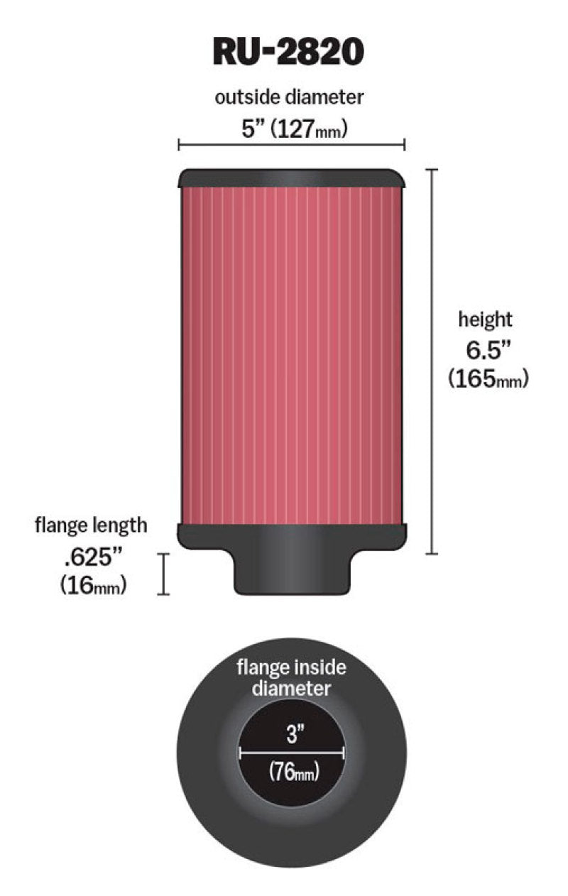 K&N Engineering K&N Filter 3 inch Flange 5 inch OD 6 1/2 inch Height