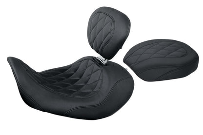Mustang Motorcycle Mustang 06-17 Harley Dyna Wide Tripper Forward Passenger Seat Diamond Stitch - Black