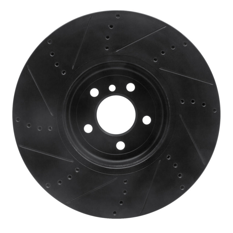 R1 Concepts R1 09-17 BMW 550I GT Right Front Drilled & Slotted Black Brake Rotor