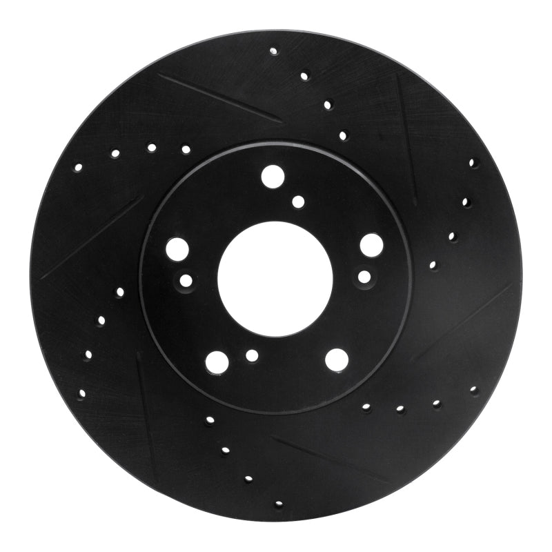 R1 Concepts R1 06-15 Honda Civic Front Right Drilled & Slotted Black Brake Rotor