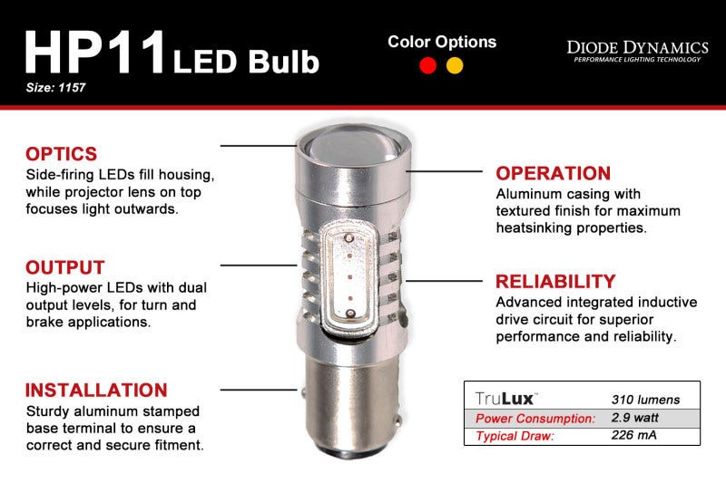 Diode Dynamics 1157 LED Bulb HP11 LED - Amber (Single)