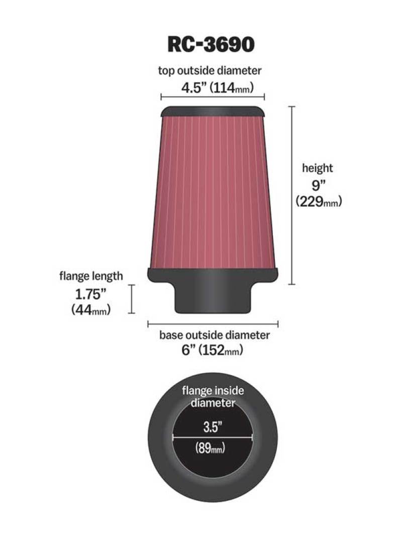 K&N Engineering K&N Universal Chrome Filter 3 1/2 inch ID FLG / 6 inch Bottom / 4 1/2 inch CR / 9 inch Length