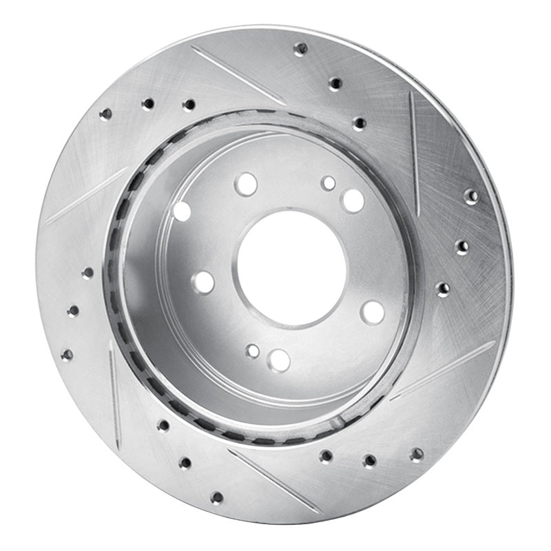 R1 Concepts R1 06-12 Mitsubishi Galant Rear Left Drilled & Slotted Silver Brake Rotor