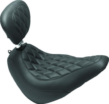 Mustang Motorcycle Mustang 18-21 Harley Softail Slim Wide Tripper Solo Seat w/Driver Backrest Diamond Stitch - Black