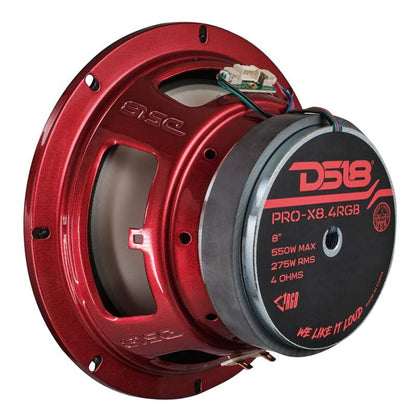 DS18 8in 275 Watts RMS 4 ohm Mid Range Loudspeaker w/ Translucent Dust Cap and Cone w/RGB LED Lights