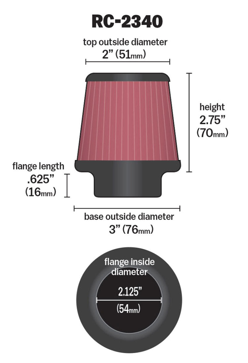 K&N Engineering K&N Universal Chrome Filter 2.125 in Flange ID / 3in Base OD / 2in Top OD / 2.75in Height
