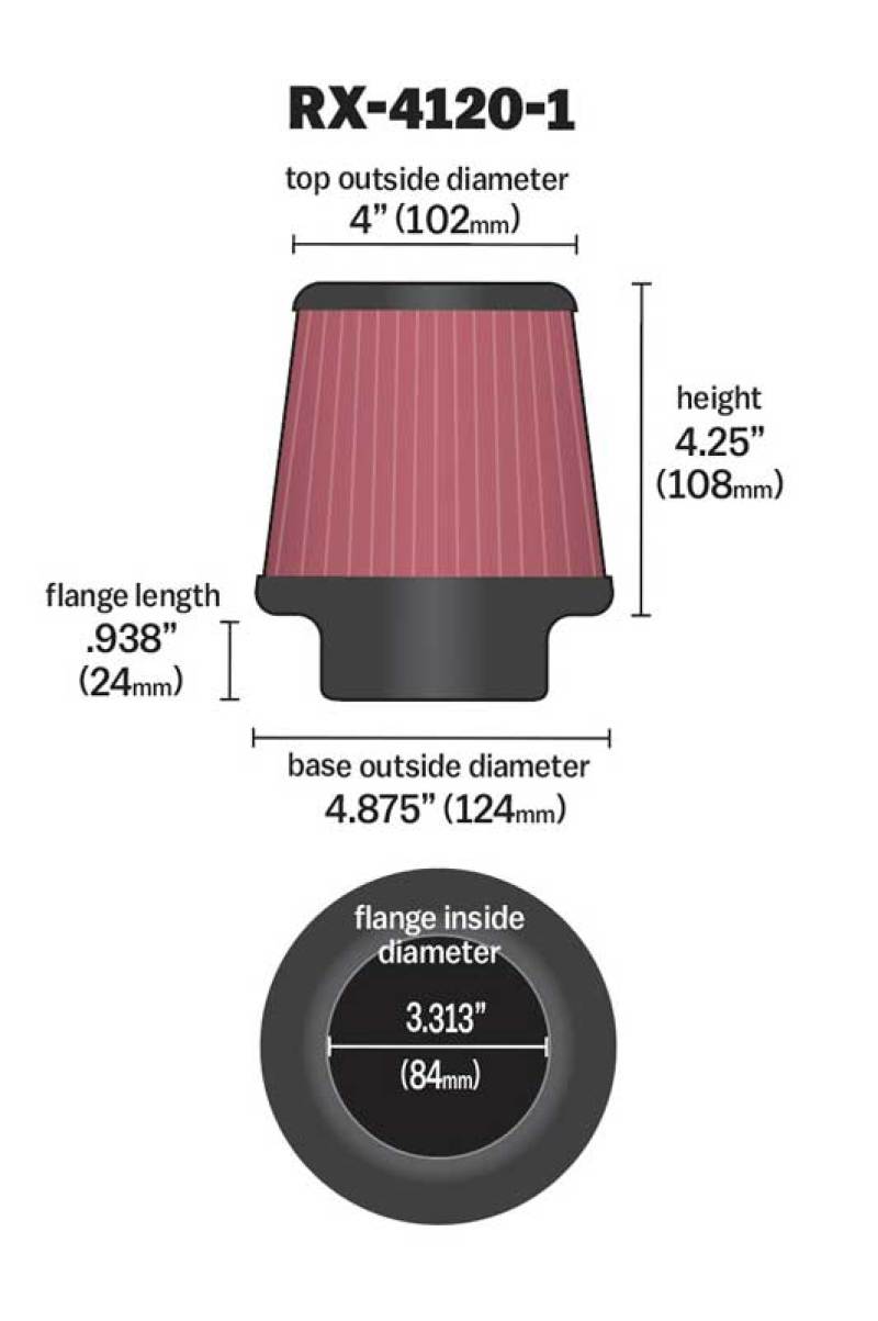 K&N Engineering K&N Universal X-Stream Clamp-On Air Filter 3.313in Flg ID/4.875in Base OD/4in Top OD/4.25in H