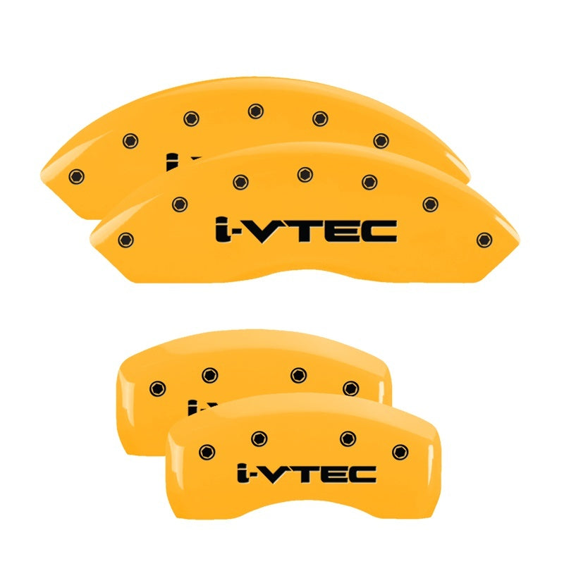 MGP 4 Caliper Covers Engraved Front & Rear I-Vtec Yellow Finish Black Char 2007 Honda Accord