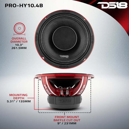 DS18 10in 350 Watts RMS 4 ohm Mid-Range Loudspeaker w/ Water Resistant Cone