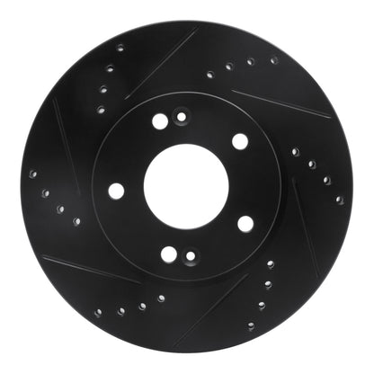 R1 Concepts R1 2011-2025 Hyundai Elantra Coupe Front Left Drilled & Slotted Black Brake Rotor