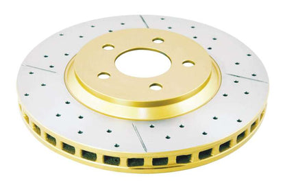 DBA 05-14 Ford Mustang GT Front Street Series Drilled & Slotted Rotor w/Gold Hat