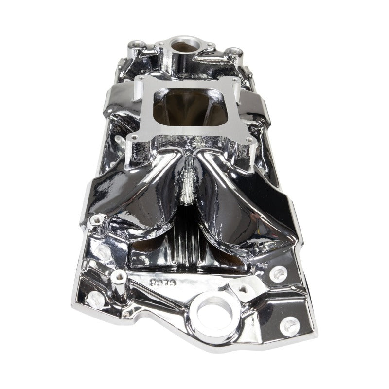 Edelbrock Chevy SB Victor Jr. 23 Degree Intake Manifold - Chrome Plasma Finish