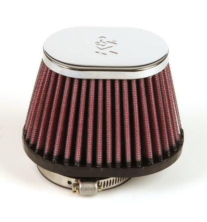 K&N Engineering K&N Uni Chrome Oval Tapered Filter 2.125in FlgID x 4inB OL x 3inB OW x 3inT OL x 2inT OW x 2.75in H