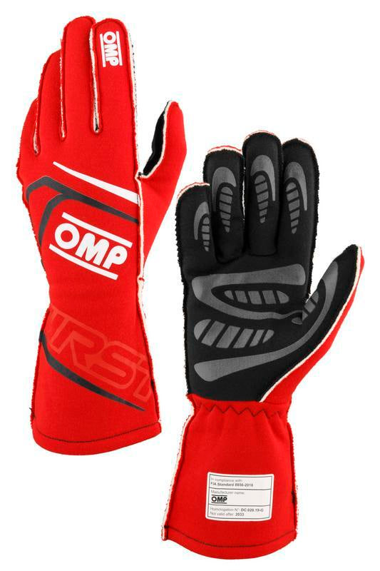 OMP FIRST GLOVES FIA 8856-2018 MY2025 BLACK / FLUO YELLOW SZ XL