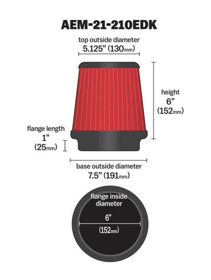 AEM Induction AEM Dryflow 6in. X 6in. Round Tapered Air Filter