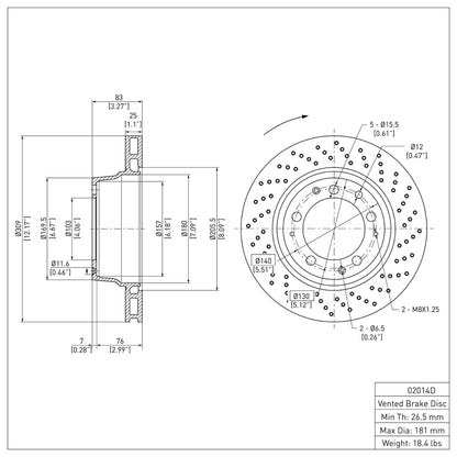 DFC 78-89 Porsche 930 Right Rear Drilled Brake Rotor