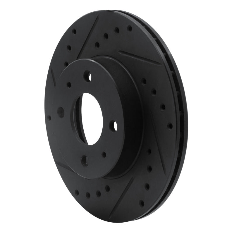 R1 Concepts R1 88-06 Nissan NX Front Left Drilled & Slotted Black Brake Rotor