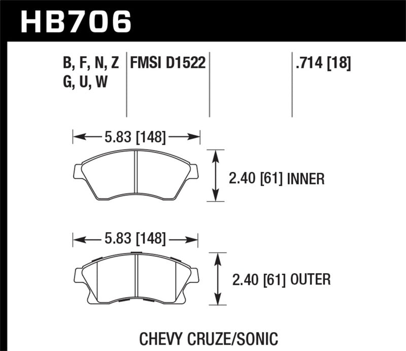 Hawk Performance Hawk 11-12 Chevy Cruze Eco/LS/1LT/2LT/LTZ / 12 Sonic LS/LT/LTZ DTC-60 Front Race Brake Pads