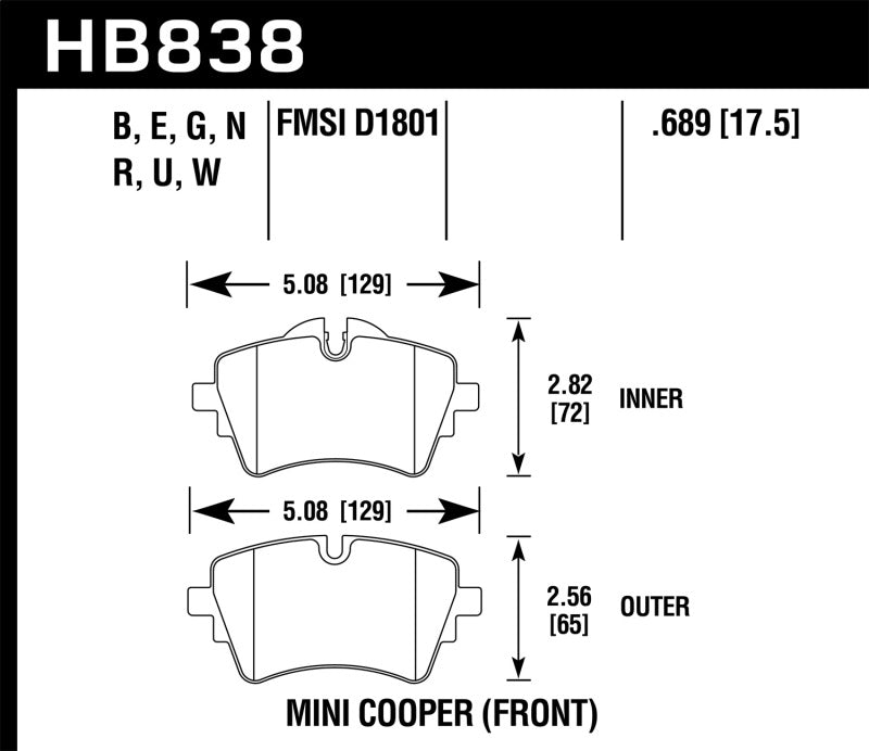 Hawk Performance Hawk 14-17 Mini Cooper S HPS 5.0 Front Brake Pads