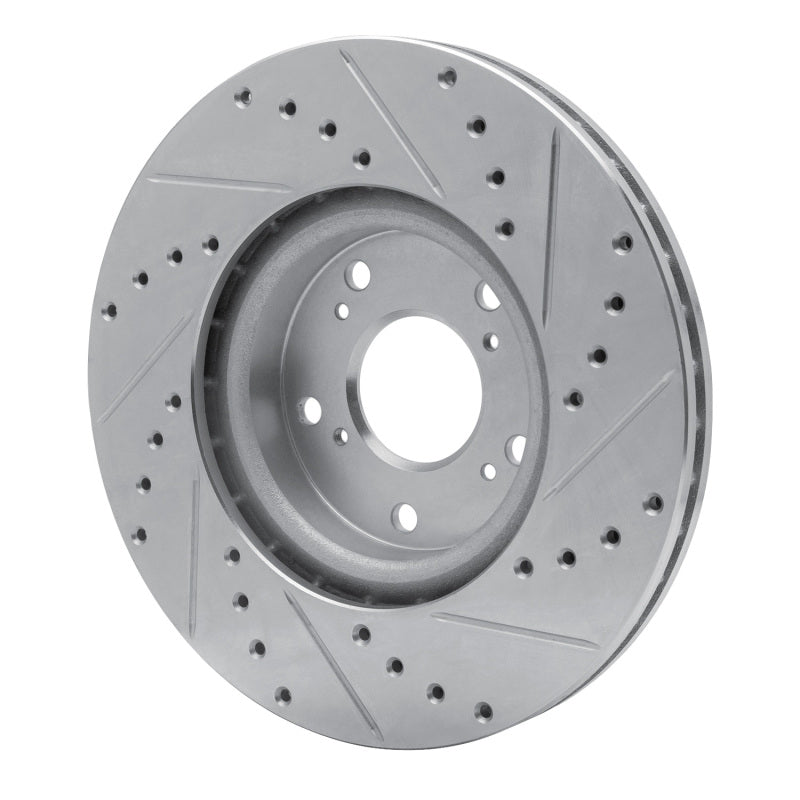 R1 Concepts R1 06-15 Honda Civic Si Front Left Drilled & Slotted Silver Brake Rotor