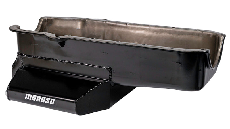 Moroso 80-85 Chevy SBC/Dart (w/2 Pc Seal/Low Clearance) Wet Sump 7qt 7in Steel Oil Pan - Black