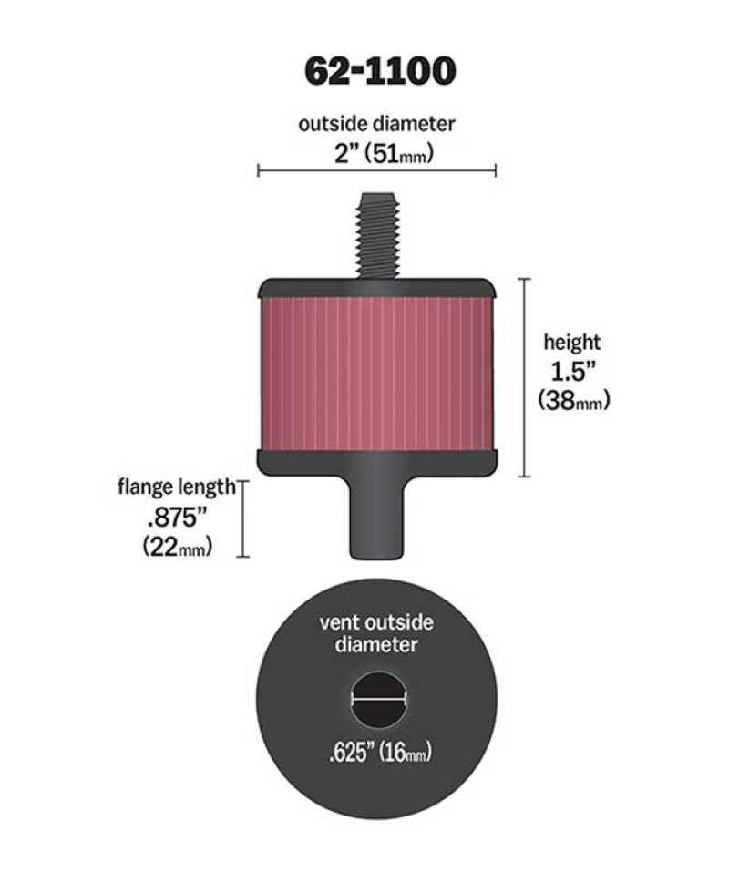 K&N Engineering K&N Steel Base Crankcase Vent Filter 0.5in Vent OD x 2in OD x 1.5in Height