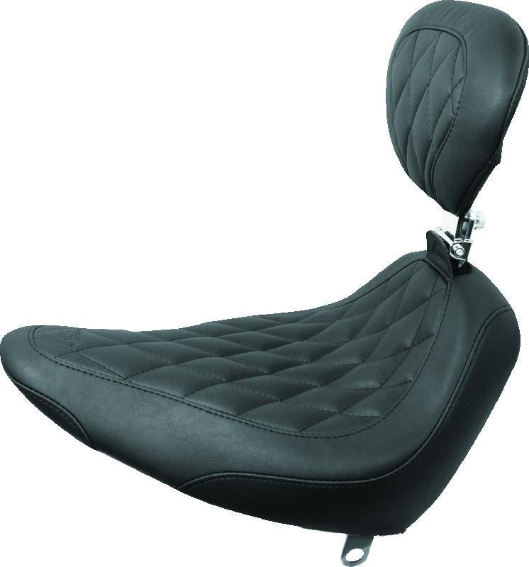 Mustang Motorcycle Mustang 84-06 Harley Standard Rear Tire Wide Tripper Solo Seat w/DBR Diamond Stitch - Black