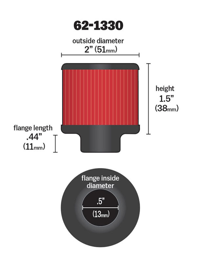 K&N Engineering K&N Clamp On Rubber Base Crankcase Vent Filter 0.5in Flange ID 2in OD 1.5in Height