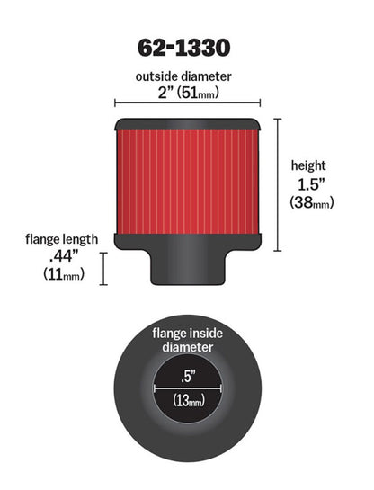 K&N Engineering K&N Clamp On Rubber Base Crankcase Vent Filter 0.5in Flange ID 2in OD 1.5in Height
