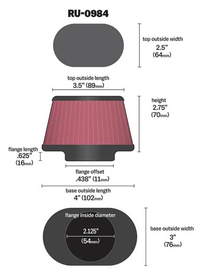 K&N Engineering K&N Universal Rubber Filter 2.125in Flange ID/3in x 4in Tapered Oval/2.75in Height (4 Filters)