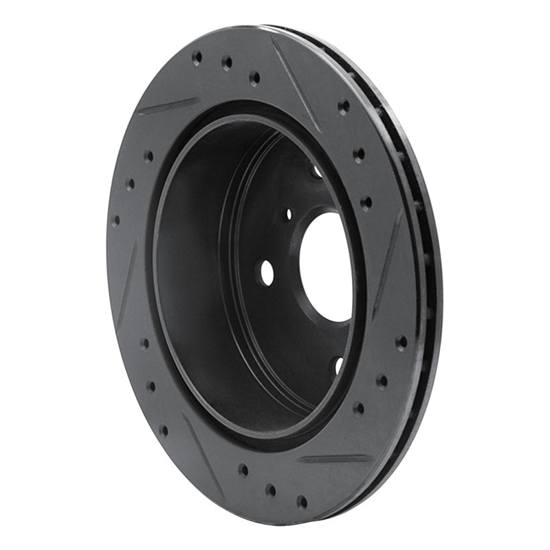 R1 Concepts R1 84-88 Toyota Cressida Rear Left Drilled & Slotted Black Brake Rotor
