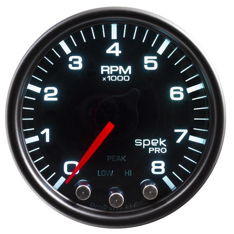 Autometer Spek-Pro Gauge Fuel Press 2 1/16in 100psi Stepper Motor W/Peak & Warn Blk/Smoke/Blk